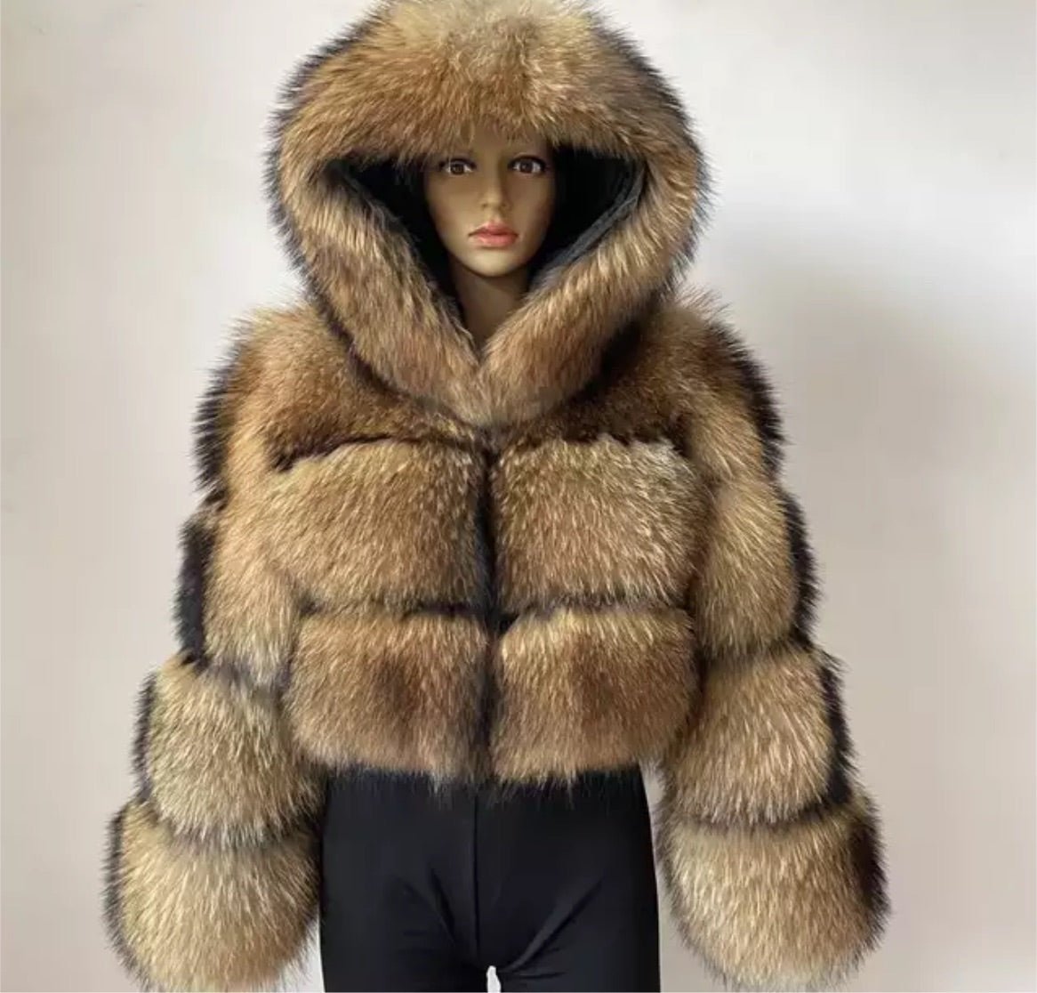 Women Natural Real Raccoon Fur Coat Thick Warm Short Jacket Fashion Outerwear